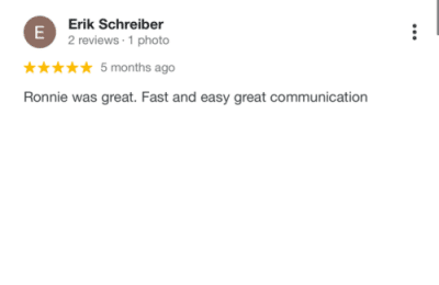 Ronnie, google review, client feedback, Erik Schreiber